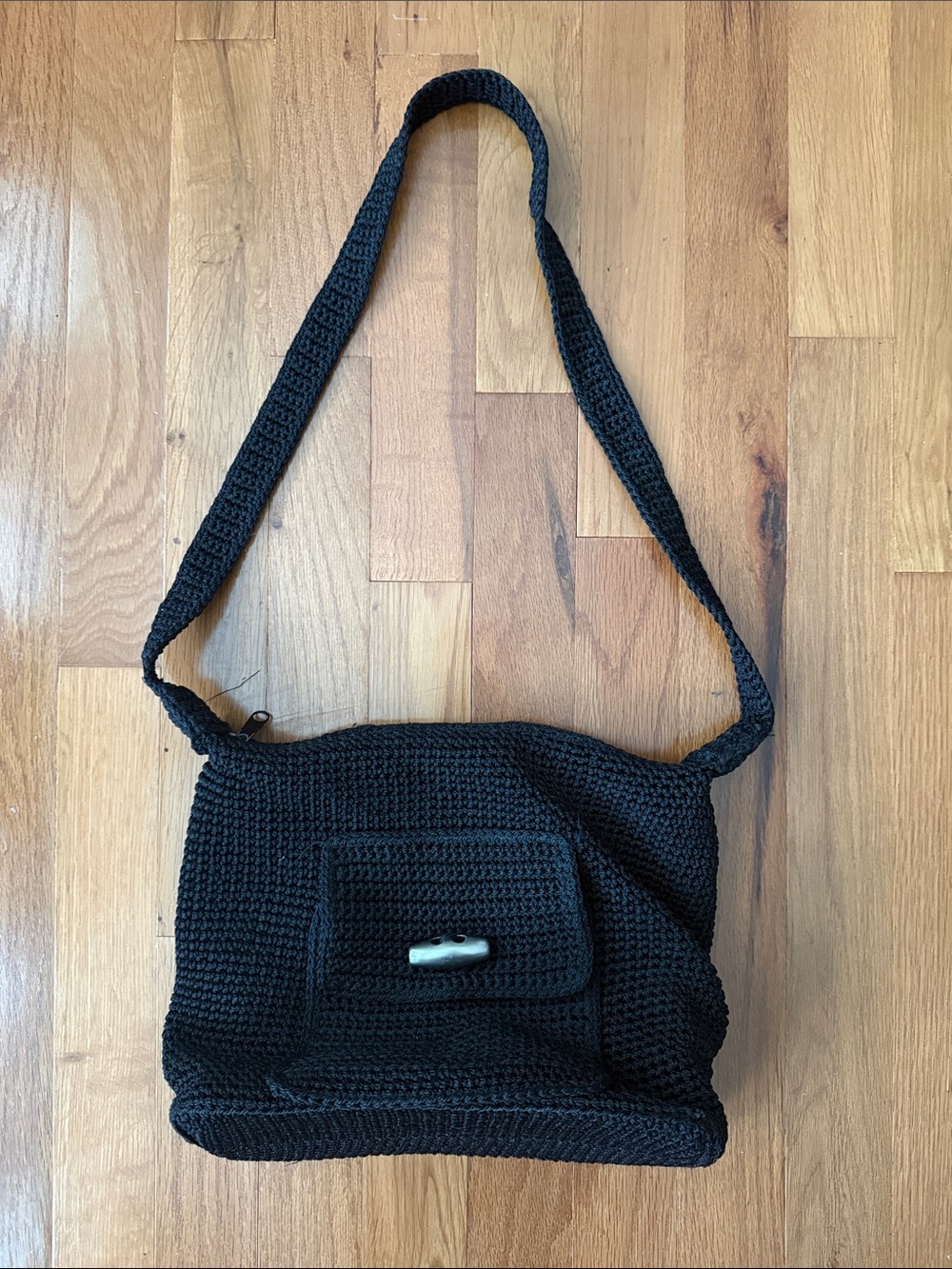 Crochet-works Black Crochet Crossbody Shoulder Bag